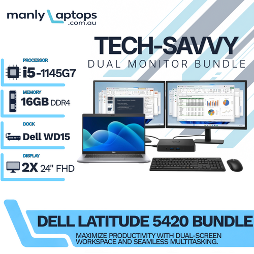 Dell Latitude 5420 14" Laptop Bundle i5-1145G7 256GB 16GB RAM + Dock + Dual 24" Monitor