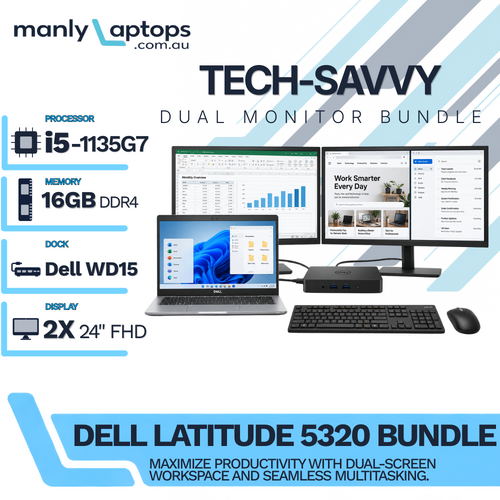 Dell Latitude 5320 13" Laptop Bundle i5-1135G7 256GB 16GB RAM + Dock + Dual 24" Monitor