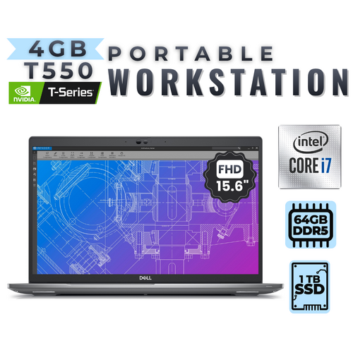 Dell Precision 3570 15" FHD Laptop i7-1255U 10-Cores 1TB SSD 64GB RAM 4GB T550 - Mobile Workstation