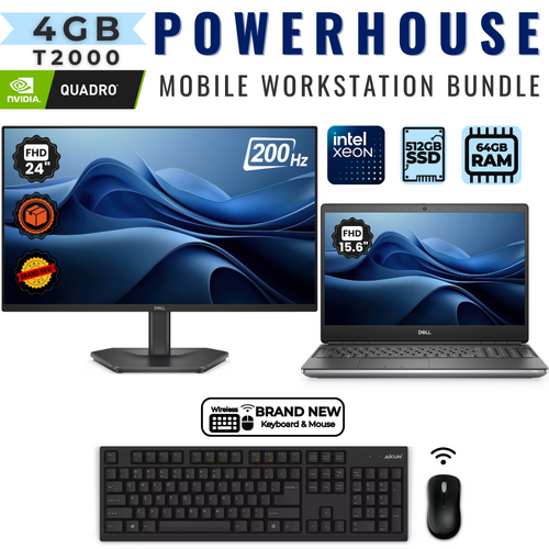 Dell Precision 7550 15" Laptop Bundle Xeon W10855M 64GB RAM QuadroT2000 +NEW 24" 200Hz Monitor