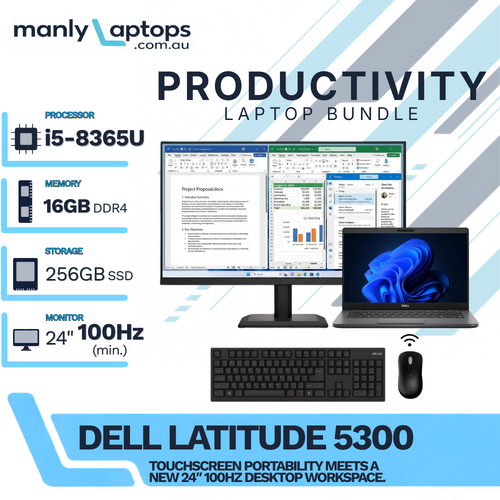 Dell Latitude 5300 13" Touch Laptop i5-8365U 256GB SSD 16GB RAM + NEW 24" 100Hz Monitor