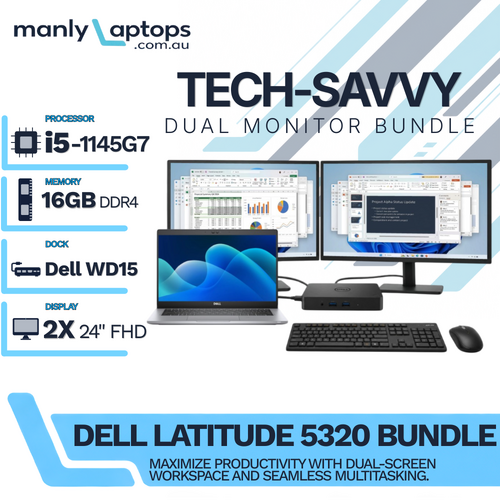 Dell Latitude 5320 13" Touch Laptop Bundle i5-1145G7 256GB 16GB + Dock +Dual 24" Monitor