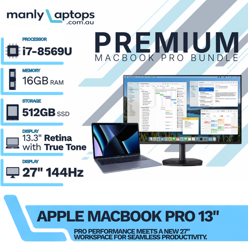 Apple MacBook Pro 13" Space Gray Bundle i7-8569U 512GB 16GB RAM + NEW 27" 144Hz Monitor