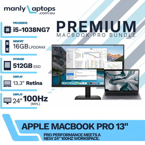 Apple MacBook Pro 13" A2251 Space Gray i5-1038NG7 512GB 16GB RAM + NEW 24" 100Hz Monitor Bundle