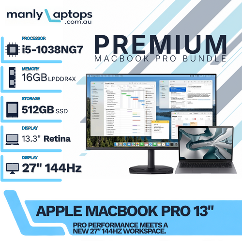 Apple MacBook Pro 13" A2251 Space Gray i5-1038NG7 512GB 16GB RAM + NEW 27" 144Hz Monitor Bundle