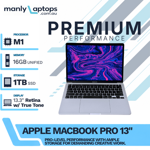 Apple MacBook Pro 13" A2338 (2020) M1 Chip 8-core 3.2GHz 1TB 16GB RAM Touch Bar - macOS Sequoia