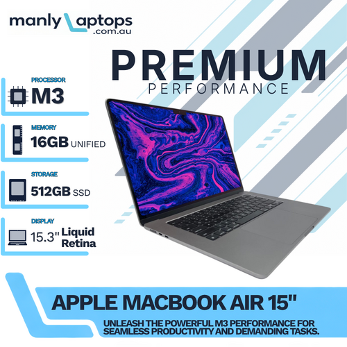 Apple MacBook Air 15" A3114 Space Gray (2024) M3 Chip 8-Core 512GB SSD 16GB RAM - macOS Sequoia