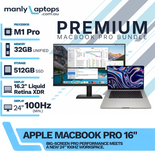 Apple MacBook Pro 16" A2485 Silver (2021) M1 Pro 512GB 32GB RAM + NEW 24" 100Hz Monitor Bundle