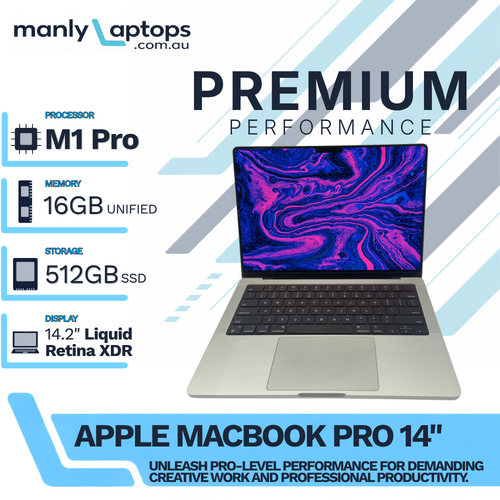 Apple MacBook Pro 14" A2442 Silver (2021) M1 Pro Chip 8-cores 512GB SSD 16GB RAM - macOS Sequoia