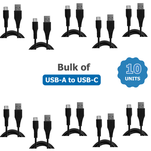 Bulk of 10x Dell USB-A to USB-C 3.1 Fast Charging Cable - 1 Meter (Black)