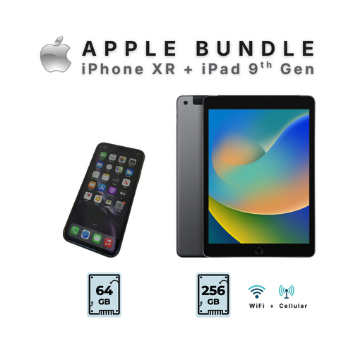 Apple iPhone XR - 64GB - Black + iPad 9th Gen 256GB Grey WiFi Cellular - Bundle Package!