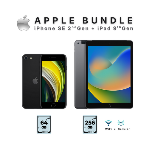 Apple iPhone SE 2nd Gen 64GB Black + iPad 9th Gen 256GB Grey Cellular - Bundle Package!