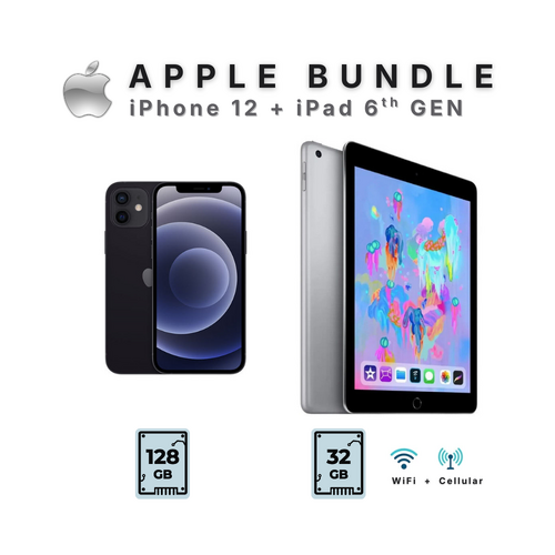 Apple iPhone 12 128GB Black + iPad 6th Gen 32GB Grey WiFi + Cellular - Bundle Package!