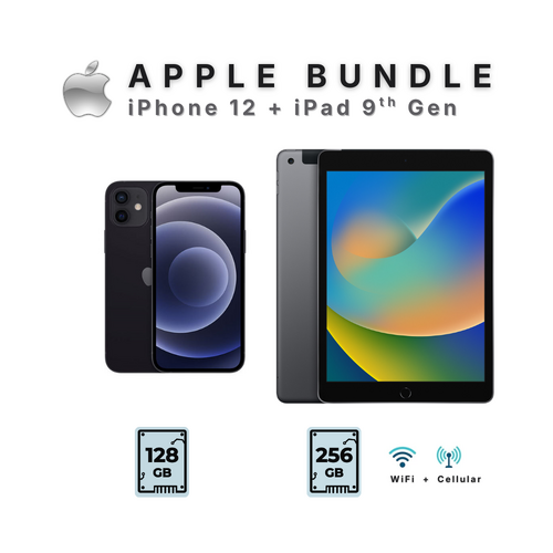 Apple iPhone 12 128GB Black + iPad 9th Gen 256GB Grey WiFi Cellular - Bundle Package!