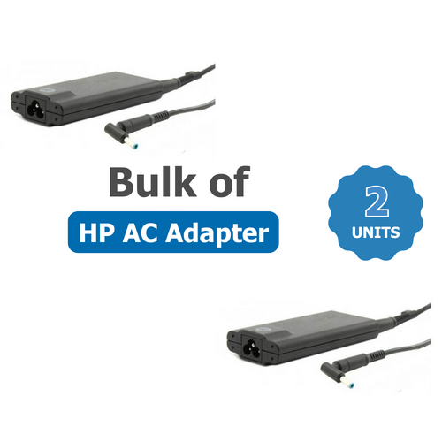Bulk of 2x HP Slim Travel Adapter 65W, 19.5V Laptop Charger - Blue Tip, 4.5 x 3.0mm for HP Notebooks
