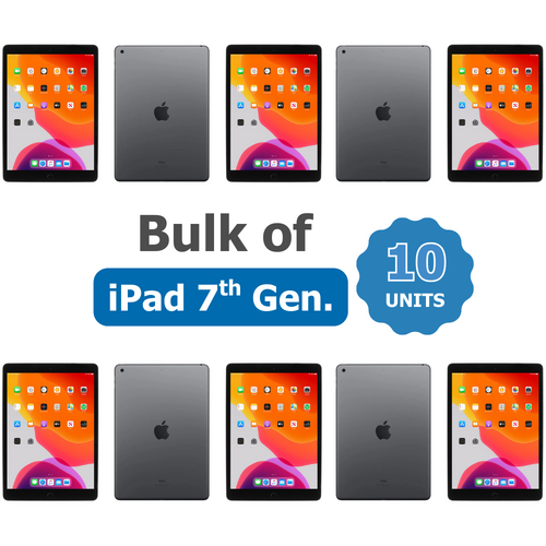 Bulk of 10x Apple iPad 7th Gen. A2198, 128GB, Wi-Fi + Cellular (Unlocked) 10.2in - Space Grey Tablet