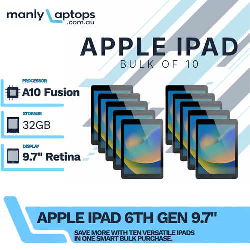 Bulk of 10x Apple iPad 6th Gen - 32GB - Space Gray 9.7" A1893 Wi-Fi Tablet