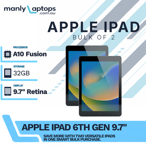 Bulk of 2x Apple iPad 6th Gen - 32GB - Space Gray 9.7" A1893 Wi-Fi Tablet