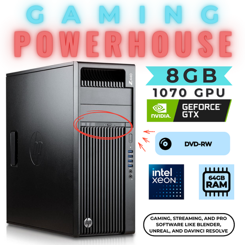 HP Z440 Gaming Desktop Tower Xeon E5-1680v3 8-Cores 512GB 64GB RAM 8GB GTX 1070
