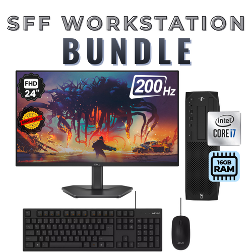 HP Z2 G4 SFF Workstation Desktop i7-8700 6-Cores 16GB RAM 256GB SSD + 24" 200Hz Monitor