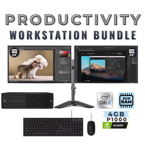 HP Z2 G4 SFF Workstation i7-8700 32GB RAM 512GB SSD 1TB HDD 4GB P1000 + Dual 24" Monitor