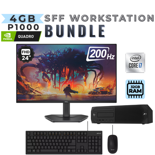 HP Z2 G4 SFF Workstation i7-8700 32GB RAM 512GB SSD 1TB HDD 4GB P1000 +24" 200Hz Dell Monitor