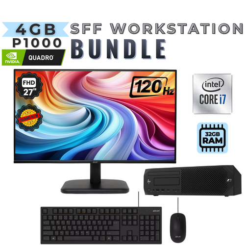 HP Z2 G4 SFF Workstation i7-8700 32GB RAM 512GB SSD 1TB HDD 4GB P1000 +27" 120Hz Acer Monitor