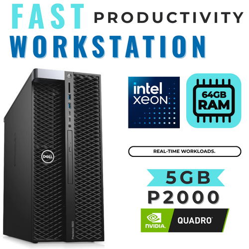 Dell 5820 Workstation Tower 10-cores Xeon 4.5GHz 1TB RAID-1 64GB RAM 5GB Quadro P2000